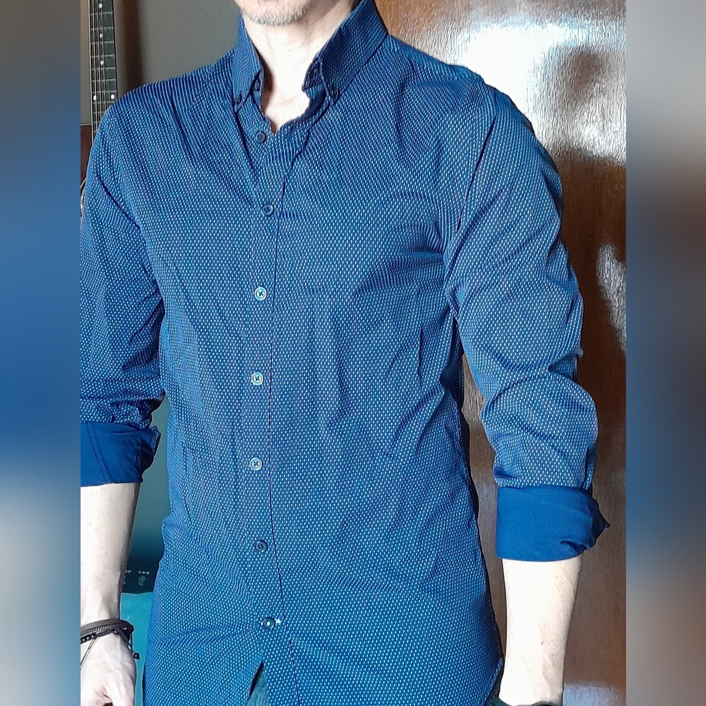 Men's Blue Button-Up Shirt